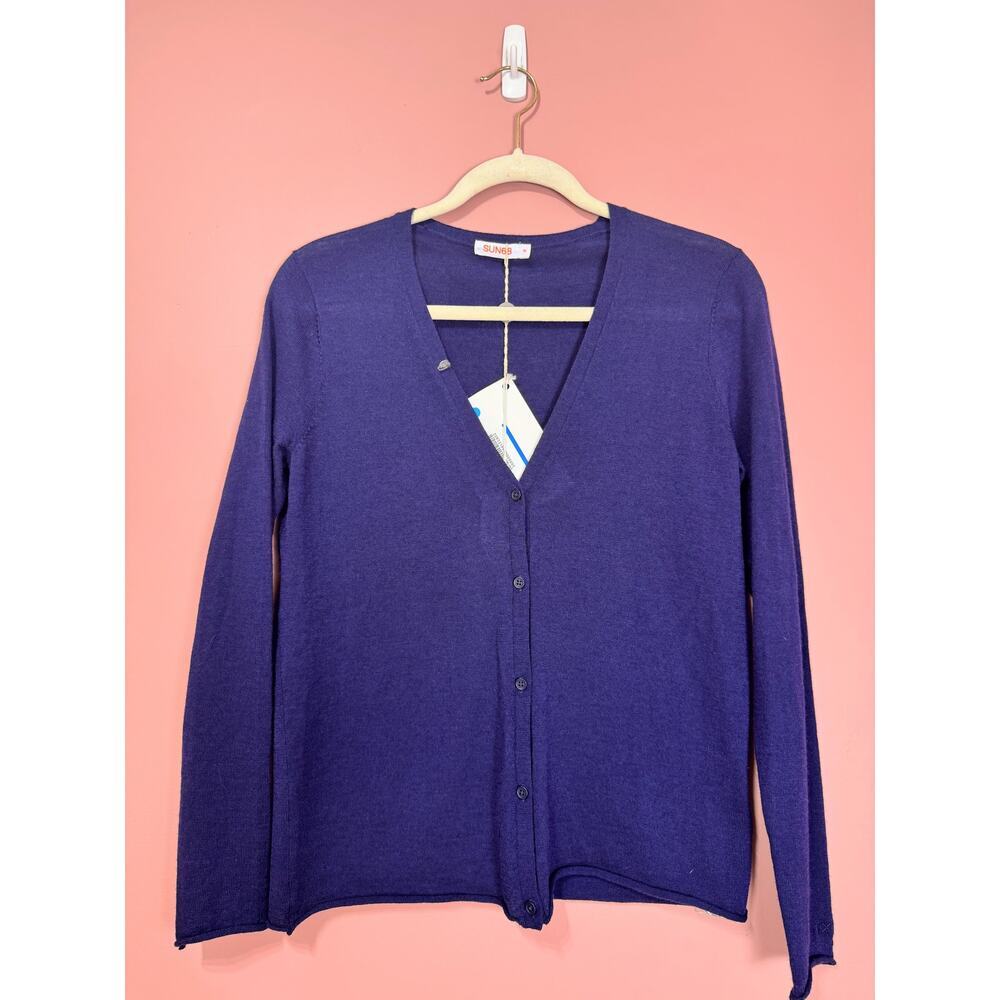 Sun68 Navy Blue 100% Merino Wool Cardigan Sweater Size Medium